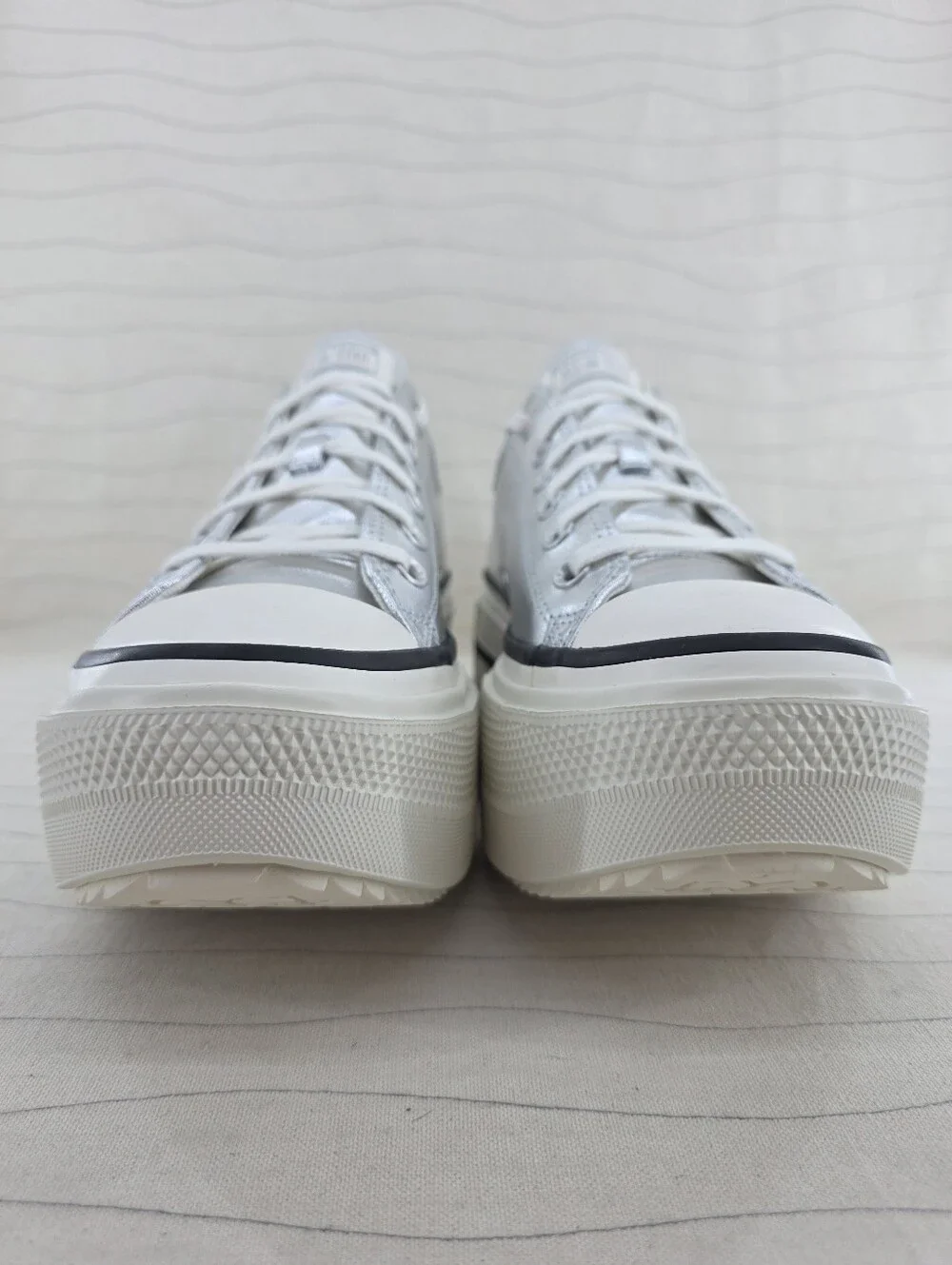 Converse Womens All Star Lift Double Stack Silver Metallic Platform Shoes Sz 12